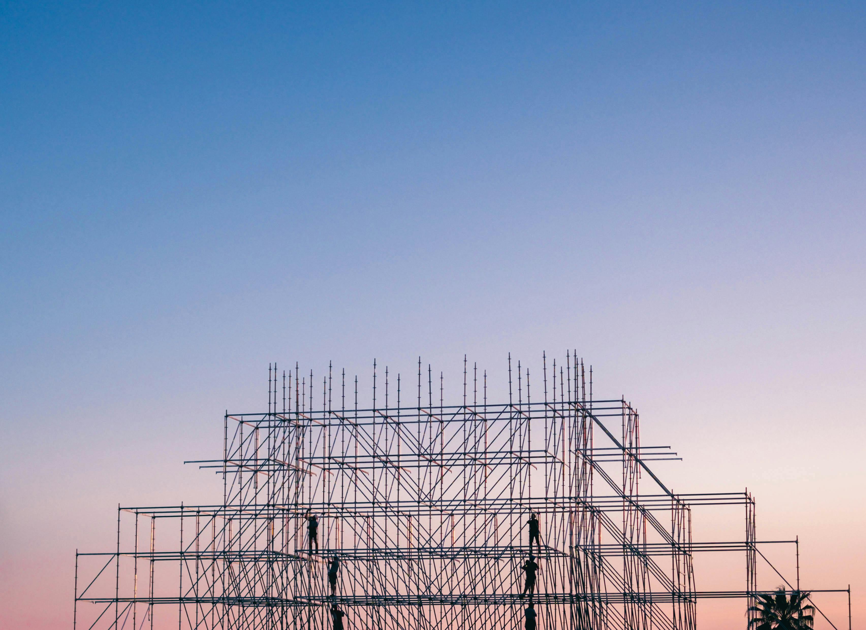 Industrial scaffolding structure, representing construction and development.